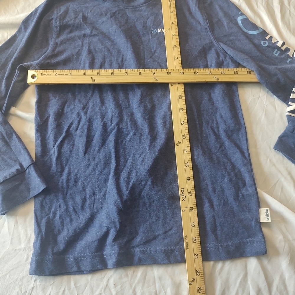 Magellan Outdoors Long Sleeve Graphic Tee Kids L Blue Excellent Heathered Shirt